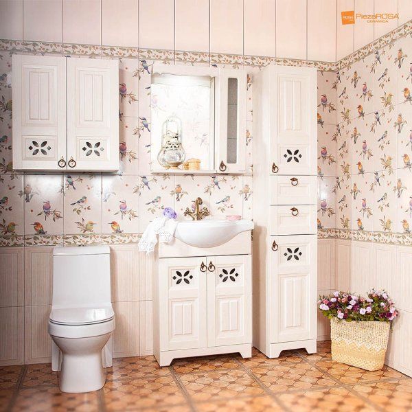 Зеркало со шкафчиком Бриклаер КАНТРИ 65S, бежевый дуб прованс