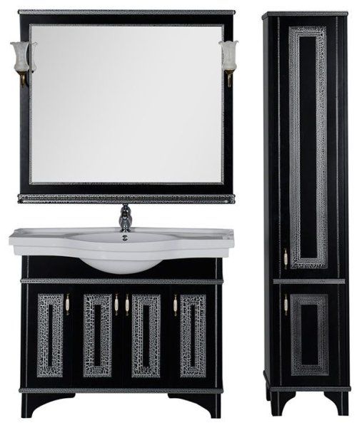 Тумба  для комплекта Aquanet Валенса 110 черный краколет/серебро