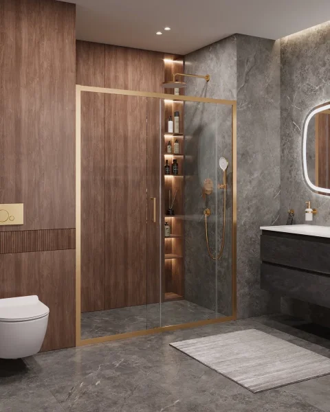 Душевая дверь Cezares Molveno MOLVENO-BF-1-160-C-BORO-IV 160 см, профиль золотой матовый, стекло прозрачное