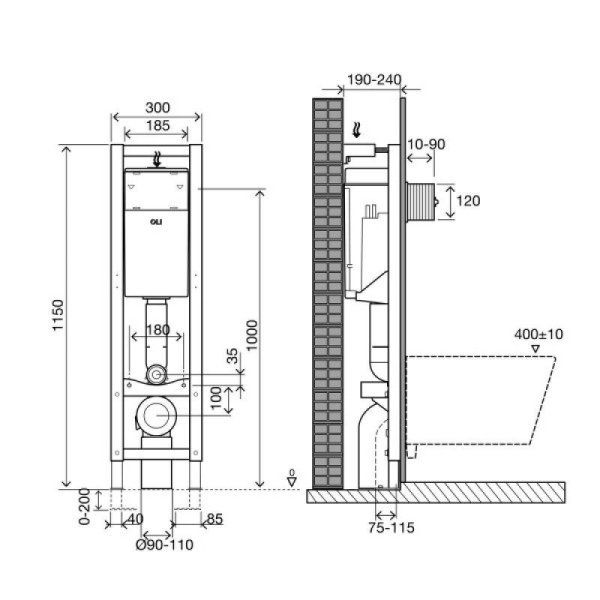 Система инсталляции OLI 120 Quadra Total Black mechanic 886667 для подвесного унитаза