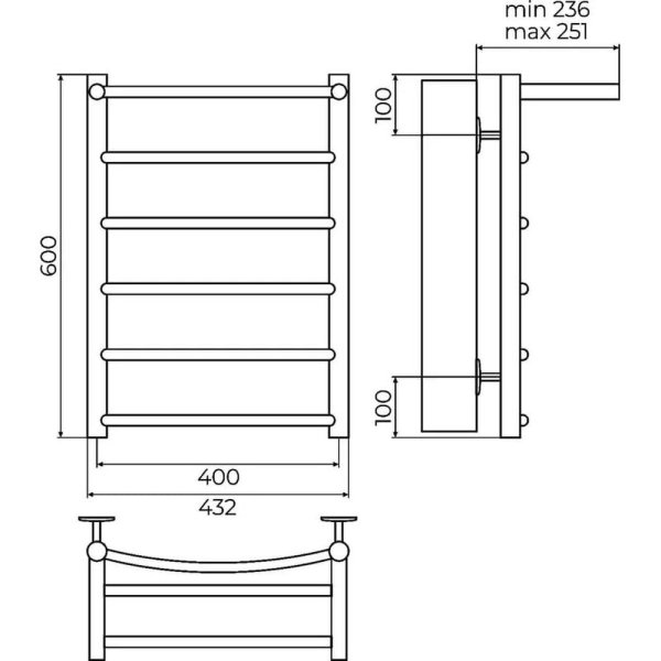 Полотенцесушитель водяной с полкой Terminus Классик П6 40х60 4670078556707, хром