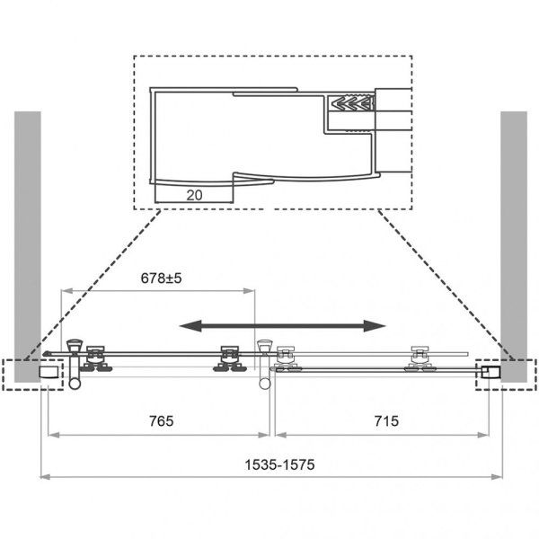 Душевая дверь в нишу BelBagno Uno UNO-195-BF-1-155-C-Cr 155 прозрачное стекло