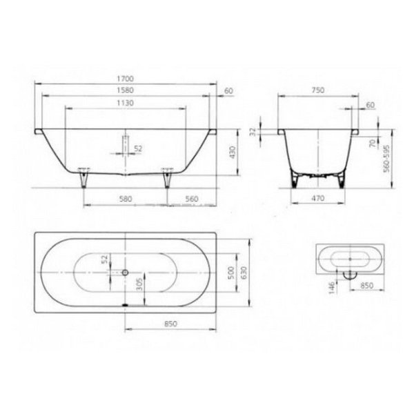 Ванна стальная Kaldewei Classic Duo 105 170x70 см