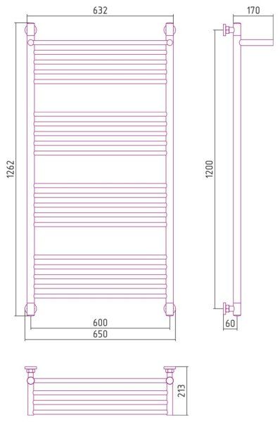 Полотенцесушитель водяной Сунержа Богема+ с 1 полкой 03-0223-1260 1200x600 золото
