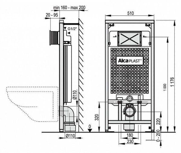 Система инсталляции для унитазов AlcaPlast Sadromodul A101/1200