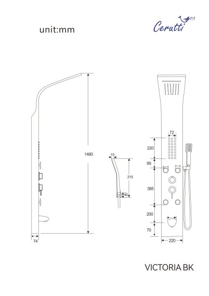 Панель VICTORIA BK душевая Ceruttispa CT9981