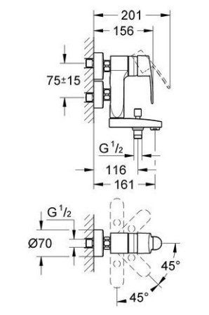 Смеситель Grohe Eurostyle C Vertica 23301000 для ванны