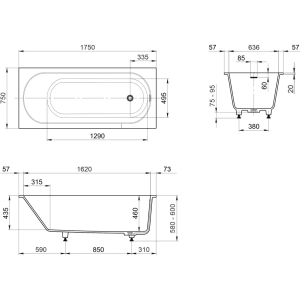 Ванна из литьевого мрамора Whitecross Gin 0217.175075.200 175x75 см, белый матовый
