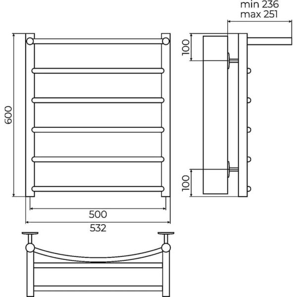 Полотенцесушитель водяной с полкой Terminus Классик П6 50х60 4670078556752, хром