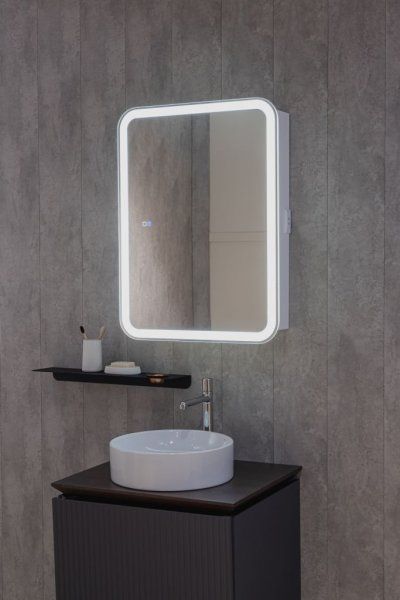 Зеркальный шкаф с посветкой и подогревом универсальный монтаж AQUAme AQM9201 600х800