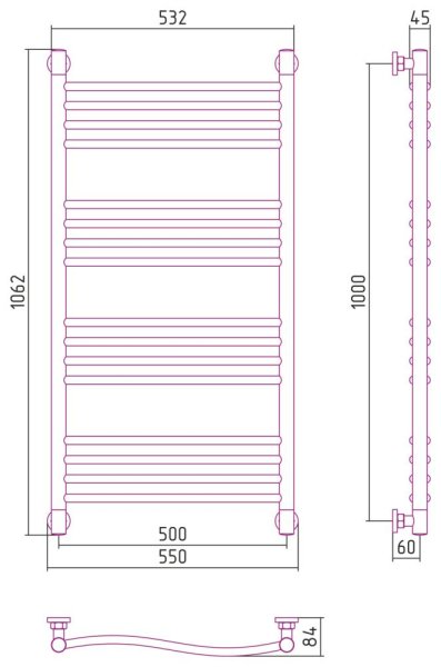 Полотенцесушитель водяной Сунержа Флюид+  03-0222-1050 1000x500 золото