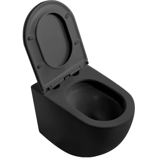 Унитаз приставной Abber Bequem AC1111TMB безободковый, торнадо, с сиденьем микролифт, черный матовый