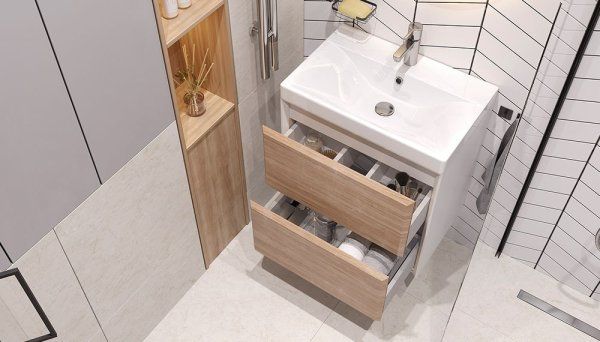 Тумба подвесная Velvex Gesso 60.2Y, белый/дуб сонома (tp.GES.9696.60.2Y белый матовый/дуб сонома)