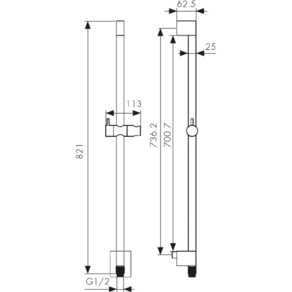 Душевая штанга Kaiser R-1142 82,1 см, хром