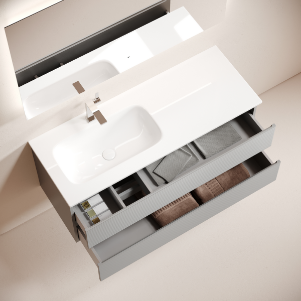 Тумба подвесная SANCOS Folk  левая 1195х445х500, c двумя ящиками оснащенными доводчиками, Ergraut soft, FL120LES