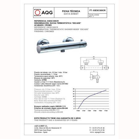 Смеситель AQG Escada 03ESC300CR для ванны, с термостатом, хром