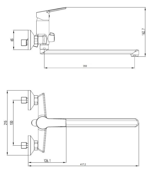 Фора смеситель для ванны/душа, излив 350 мм, керам.переключатель, с аксессуарами, хром (Z3402)