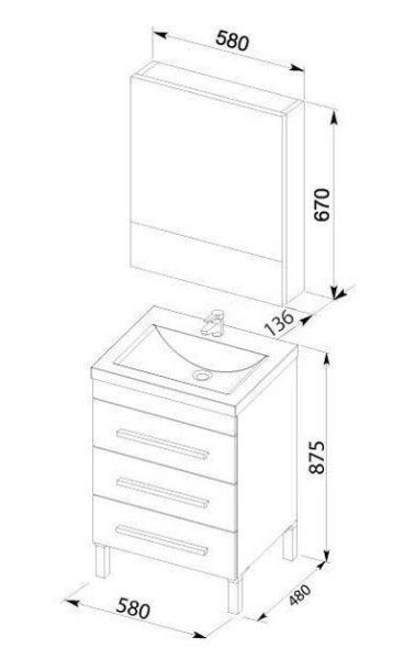 Тумба под раковину Aquanet Верона 00178475 58 черная, напольная, 3 ящика