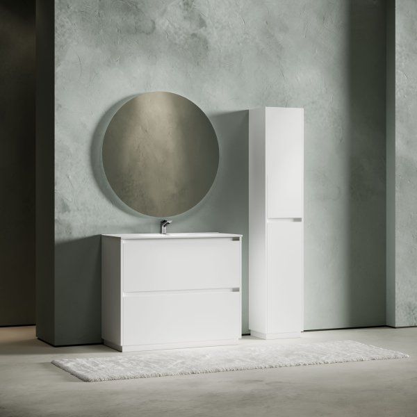 Тумба под раковину SANCOS Libra Floor напольная,  990х450х840, c двумя ящиками оснащенными доводчиками, белый глянец ,  LB100FW