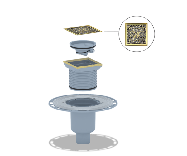 Трап Bronze de Luxe вертик выход, магнитный сухой затвор, дизайн-решетка Узоры (21962-5902)