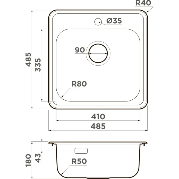 Кухонная мойка Omoikiri Notoro 48-IN 4997436 48,5x48,5 см, нержавеющая сталь