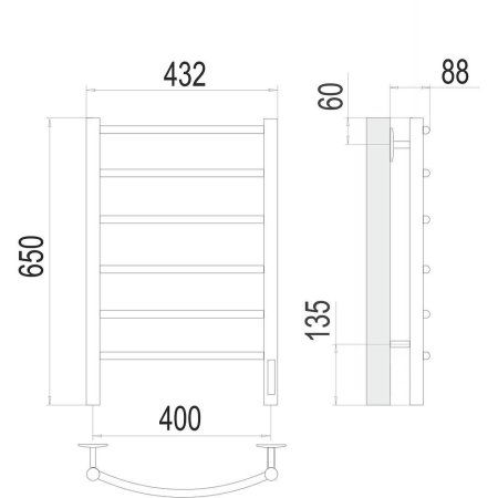 Полотенцесушитель электрический Terminus Классик П6 40х65 4670078531308, хром