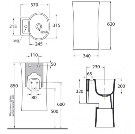 Раковина Azzurra Nativo LALS035370N0BI/(NAT200/0bi)*0 35x37 белый