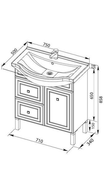 Тумба под раковину Aquanet Стайл 00181499 75 белая, 1 дверца, 2 ящика