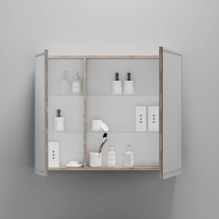 Зеркальный шкаф для ванной комнаты SANCOS Mirror 890x150х740 мм, с LED подсветкой, цвет дуб галифакс натуральный,  MI90EG