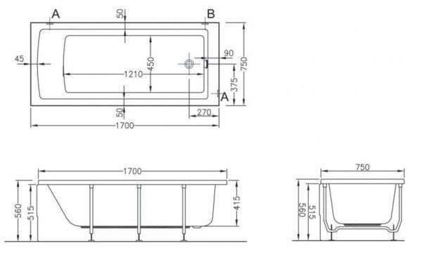 Ванна акриловая VitrA Neon 52280001000 170x75