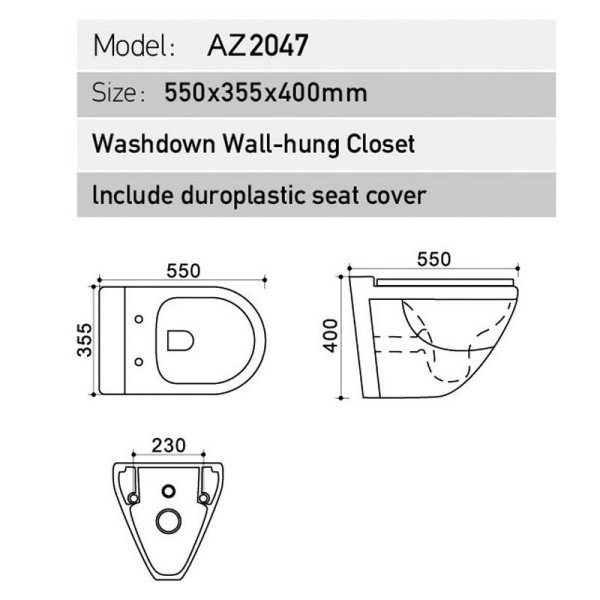 Унитаз подвесной Azario Trend 550х355х400 безободковый с сиденьем микролифт (AZ-2047)