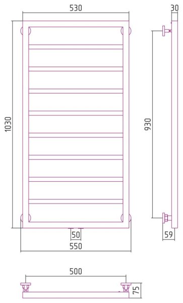 Полотенцесушитель водяной Сунержа Канцлер 30-0254-1050 1000x500 белый матовый