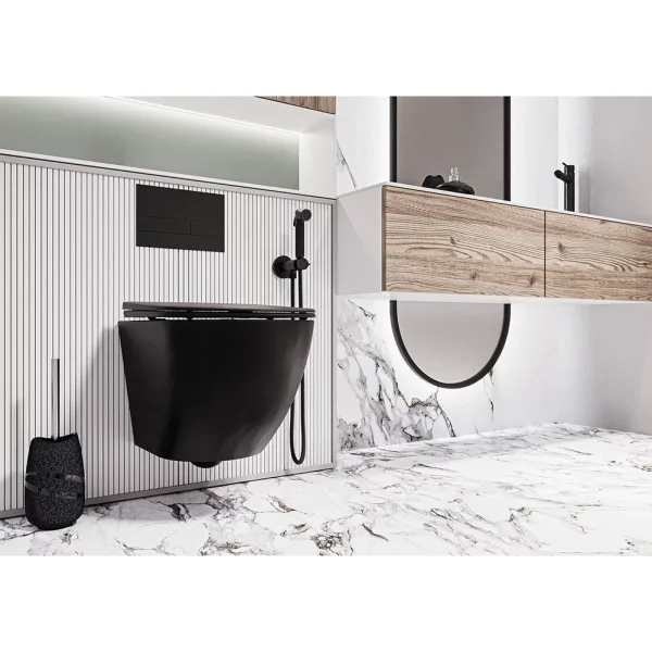 Унитаз подвесной Veconi Moro VMO-48TB безободковый, торнадо, с сиденьем микролифт, черный матовый