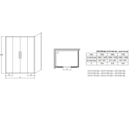 Фиксированная панель для двери Jacob Delafon Vertigo E21C170-GA 45 x190