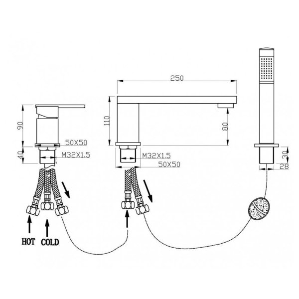 Смеситель на борт ванны Groсenberg GB6008BL, черный