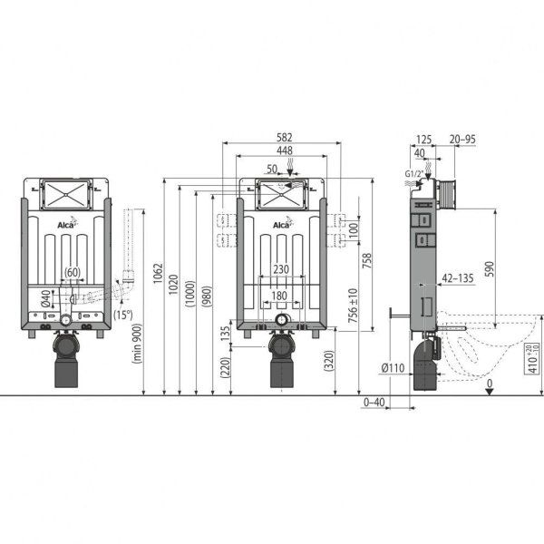 Система инсталляции для унитазов AlcaPlast Renovmodul AM115/1000V с возможностью вентиляции