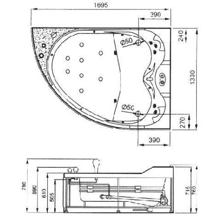 Акриловая ванна Gemy G9086 O R с гидромассажем