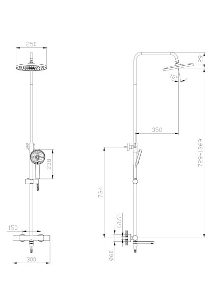 Тропическая душевая система RUSH термостатическая с изливом хром (ST4235-70)