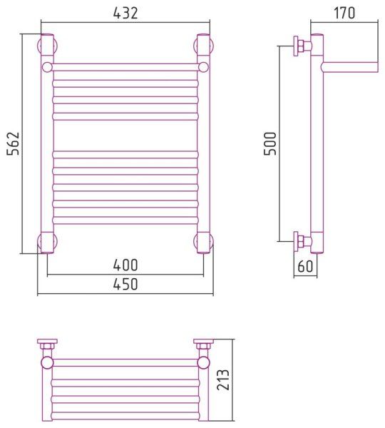 Полотенцесушитель водяной Сунержа Богема+ с 1 полкой 00-0223-5040 500x400 без покрытия