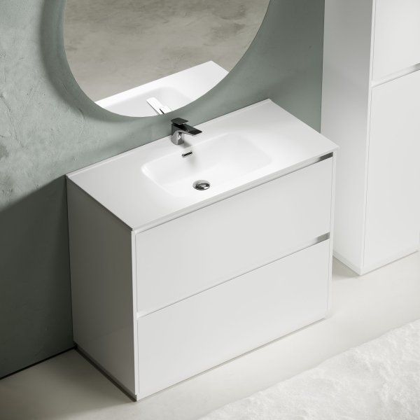 Тумба под раковину SANCOS Libra Floor напольная,  990х450х840, c двумя ящиками оснащенными доводчиками, белый глянец ,  LB100FW