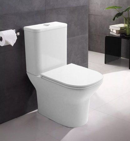 Унитаз напольный Azario Iris 380х600х775 безободковый в комплекте с арматурой GEBERIT, сиденье микролифт (AZ-8353 GB)