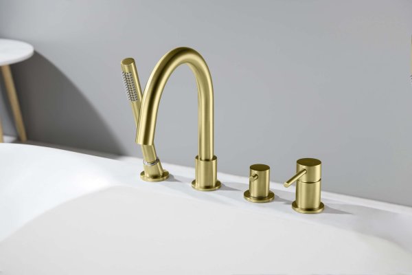 AQ1348BG ЕВРОПА смеситель на борт ванны на 4 отв., шлиф. золото