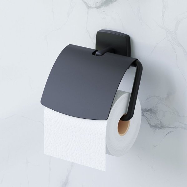 Держатель туалетной бумаги Am.Pm GEM A90341422 с крышкой, черный TOTAL BLACK