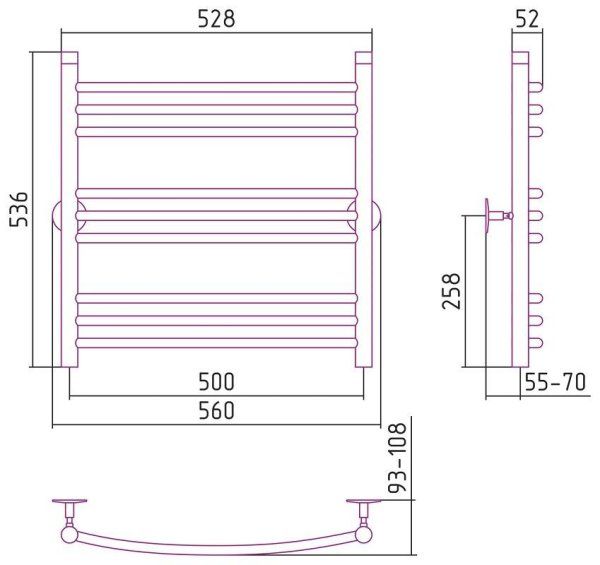 Полотенцесушитель водяной Стилье Универсал-58 60х50 хром