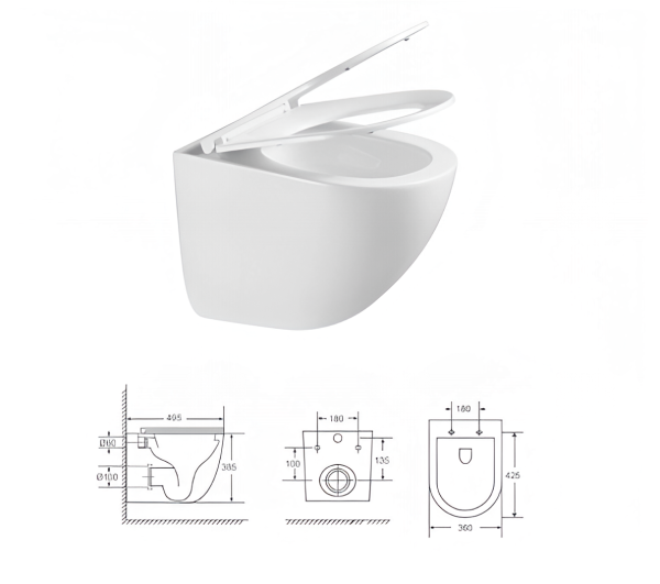 Унитаз подвесной Gappo GM1002 безободковый, торнадо, с сиденьем микролифт, белый