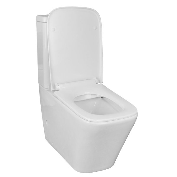 Унитаз-компакт напольный Azario Quadro 605x340x810 безободковый с сидением микролифт и арматурой, белый (AZ-2175)