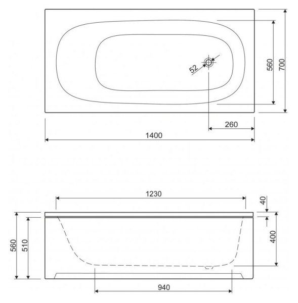 Акриловая ванна Cezares Eco ECO-140-70-40 140х70