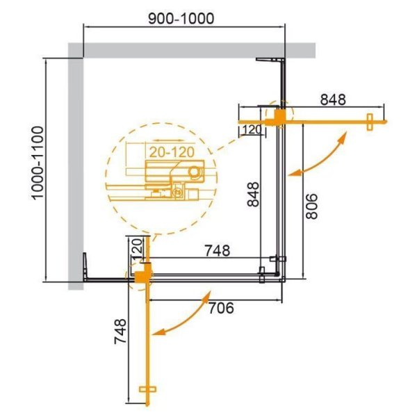 Душевой уголок Cezares Slider SLIDER-AH-2-90/100-100/110-C-NERO