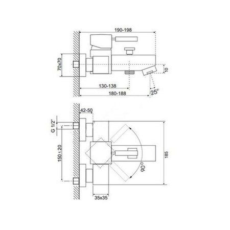Смеситель Kaja Aquadrat 58410-С для ванны