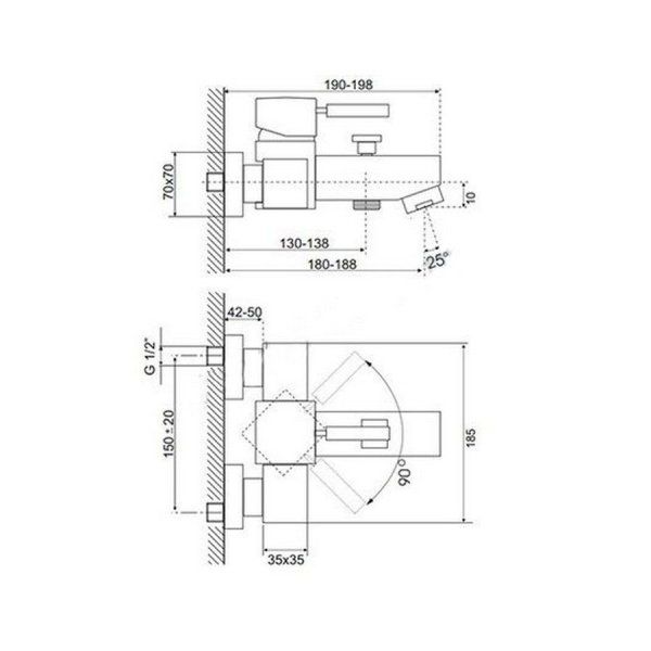 Смеситель Kaja Aquadrat 58410-С для ванны
